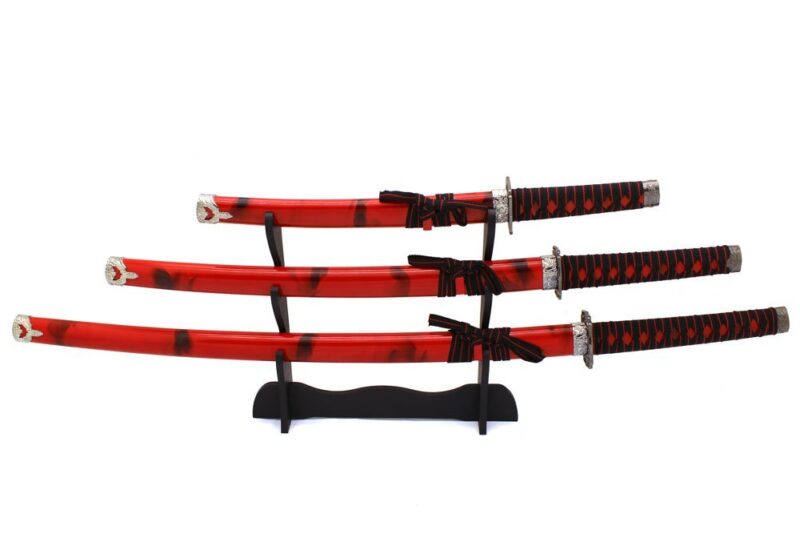 Catalog 9 Master Cutlery 3 Piece Marble Red Katana Sword Set