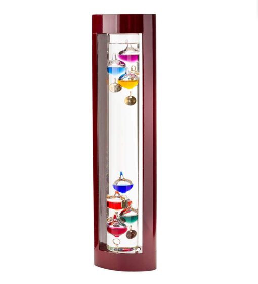 Galileo Glass Thermometer | 14.5-Inches Tall with Cherry Wood Frame | Law of Physics | Indoor Room Temperature for Home House Office Desk Counter Tabletop | Holiday Gift Present