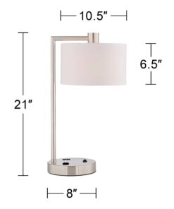 360 Lighting Colby Modern Desk Table Lamp with Hotel Style USB and AC Power Outlet in Base 21" High Brushed Nickel White Linen Drum Shade for Living Room Bedroom House Bedside Reading Home 23 51JgWngHqFL