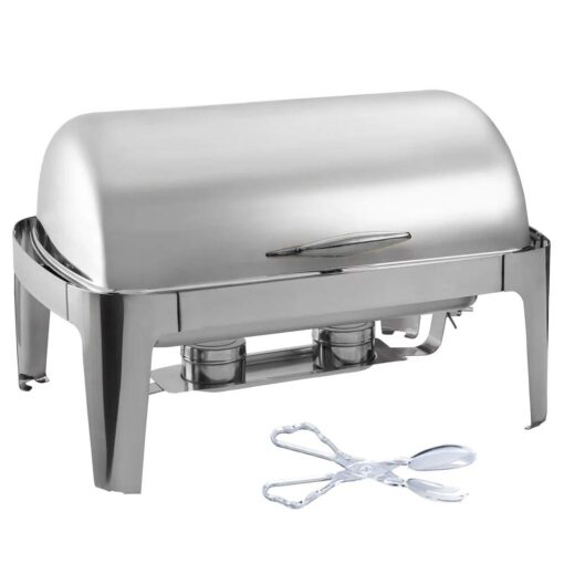 Tiger Chef Chafing Dish Buffet Set - Stainless Steel Chafer - Roll-Top Chaffing Dishes 8 Quart and Plastic Salad Tong - Chafer and Buffet Warmer Set 1 8 Quart Roll Top