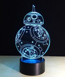 HU XUE GUANG 3D Illusion Lamp b b-8 Robots Night Light 3D Night Light for Kids 7 Color Changing Lights Desk Table Lamp Home Decor Sleep Lamp Best Gift Toyss NL-BB-8 7 Color Change 15 51K nds3QqL