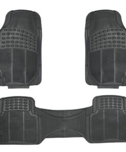 OxGord Car Floor Mats - All-Weather, Non-Slip, Odorless Rubber - Universal Fit Best for Car SUV Truck Van, Heavy Duty, Ridged Liner Protection Great for Catching Spills & Easy Rinse 3 PC Black