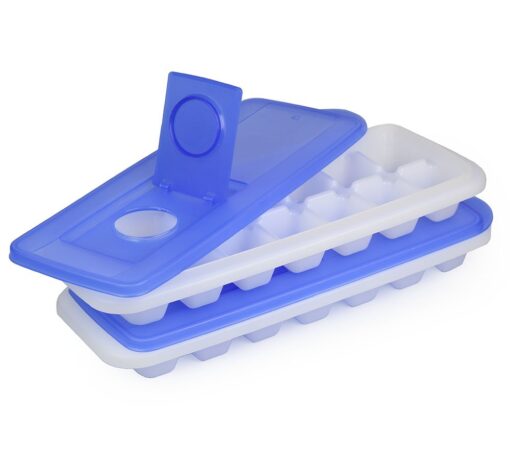 Ice Cube Trays With Lid - Set of 2 Ice Trays By ChefLand | Easy Release, Stackable, Compact, Odorless, BPA-Free Ice Molding Trays For Whiskey, Cold Drinks, Cocktails & Juices (Blue)