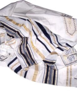 Holy Land Market Messianic Christian Shawl/Tallit - The Messiah Tallit - Medium Size (72 x 32 Inches) Dark Blue With Gold