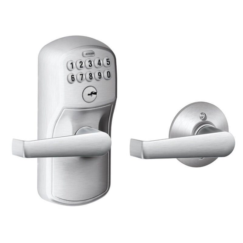 Catalog 2 SCHLAGE FE575 PLY 626 ELA Plymouth Keypad Entry with Auto-Lock and Elan Levers, Brushed Chrome Satin Chrome Elan Lever Plymouth Trim