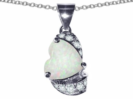 Star K Sterling Silver Heart Shape 8mm Pendant Necklace Created Opal