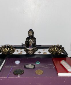 MyGift Desktop Zen Garden Kit with Buddha Statue, Incense Burner, Sand, Rake and Lotus Tea Light Candle Holder 31 51L7MzlRR9L