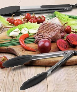Vivree Kitchen Tongs Set - Salad & Grill Stainless Steel Serving Tongs with Silicone Tips - 9"&12" (Black) Black 44 51L8hwKfkKL 2