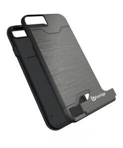 iPhone 7 Case, Bastex Hybrid Slim Fit Black Rubber Silicone Cover Hard Plastic Grey Brushed Metal Design Kickstand Case with Hidden Credit Card Slot for Apple iPhone 7 9 51LHttCHTML