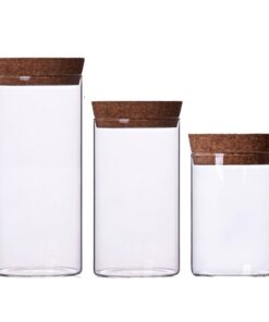Newerlives Air Tight Storage Jar, Glass Storage Tank with a Natural Bamboo Lid, 450 ML, 650 ML, 950 ML (Cork, 650ML) Cork 13 51LImG1gvL 2