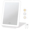 FUNTOUCH Rechargeable Travel Makeup Mirror with 72 Led Lights, Portable Lighted Beauty Mirror, 3 Color Lighting, Dimmable Touch Screen, Tabletop LED Folding Cosmetic Vanity Mirror White 12 51LNd9BYiPL