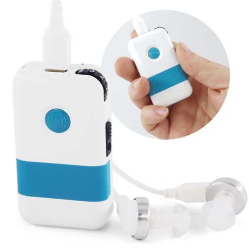 Pocket Hearing Aid Amplifier Device for Seniors, Headphone for Hearing Impaired to Assist Listening of Elderly People, High Power Loud Sound Amplifier for Moderate to Severe Hearing Loss