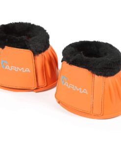 Shires Fleece Trim Bell Boots Pony Orange Black Fur
