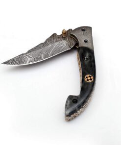 Alternative view of SHINY CRAFTS Handmade Damascus Pocket knife, Folding knife with liner lock, Camping Knife, Hunting knife with Premium Leather Sheath (FK-00) FK 00
