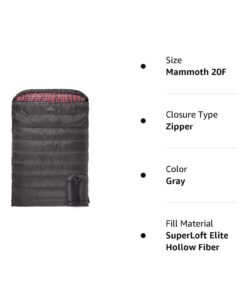 TETON Sports Mammoth Queen Size Sleeping Bag- Double Sleeping Bag – A Warm Bag The Whole Family can Enjoy – Great Sleeping Bag for Camping, Hunting and Base Camp. Compression Sack Included Grey Mammoth 20F 25 51LxUSz7afL