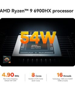 Beelink SER6 MAX Gaming Mini PC, Mini Computers with AMD Ryzen 9 6900HX (8C/16T, Max 4.9Ghz, TDP 54W), 32GB DDR5+1TB M.2 2280 PCIe4.0x4 SSD, BT 5.2, WiFi 6, 2.5G LAN, 2*USB4, DP, HDMI, Quad Display 32G-1TB 11 51MCdJrW67L