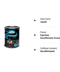Lavazza Espresso Decaffeinato Ground Coffee Blend, Decaffeinated Medium Roast, 8-Oz Cans (Pack of 4) Authentic Italian, Blended And Roasted in Italy, Non GMO, A Full Bodied with Sweet & Fruity Flavor 8 Ounce (Pack of 4) 19 51Me4xF JVL 1