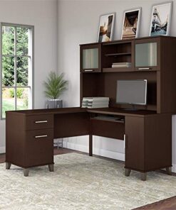 Bush Furniture UrbanPro Farmhouse 60W L Shaped Desk with Hutch in Mocha Cherry 8 51Mes4sd7L