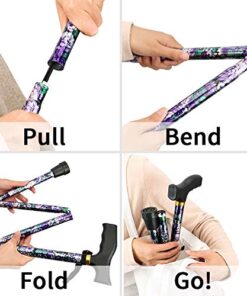 LIXIANG Walking Cane, 5-Level Folding Walking Cane for Men Women Lightweight Adjustable Portable Hand Walking Stick - Balancing Mobility Aid - Sleek Comfortable T Handles (APurple Floral Printing) Violet Print 20 51MkTrNwHmL