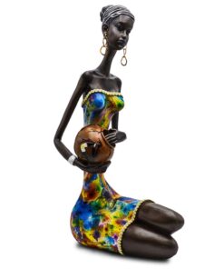 Statue African Figurine Sculpture Colorful Dress Sitiing Down Woman Lady Statues Holding Vase Collectible Africans Art Piece Gifts for Mom 15.5" Inches Tall Anniversary Idea Gift 6 51NCyrRywvL