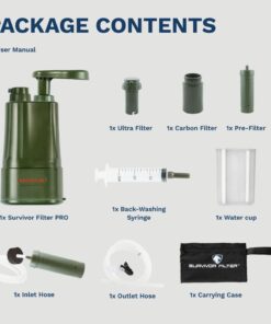 Survivor Filter Pro Hand-Pump Portable Water Filter - Lightweight Water Filter Camping, Backpacking, and Hiking - Water Purifier Survival - 0.01 Micron Ultra Filter 26 51NLdQ9lGL