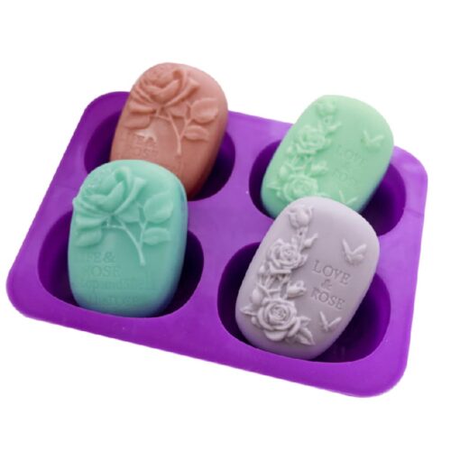 X-Haibei Love Life Rose SOAP Rectangular Lotion Bar Silicone Flower Mold 4 Cavity Soap Making Mold Supplies 3oz per Cell