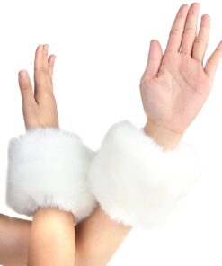 ECOSCO Faux Fur Soft Wrist Cuff Warmers Winter Furry Wrist Warmers for Women Girls White 12 51NcD6a5shL