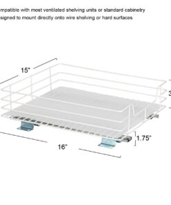 Household Essentials Glidez Powder-Coated Steel Pull-Out/Slide-Out Storage Organizer with Plastic Liner for Under Cabinet or Wire Shelf Use - 1-Tier Design - Fits Standard Size Cabinet or Shelf, White 15" 36 51NmKhGqovL