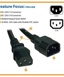 Alternative view of Tripp Lite Standard Computer Power Extension Cord 10A, 18AWG (IEC-320-C14 to IEC-320-C13) 8-ft.(P004-008),Black Black 8 ft.