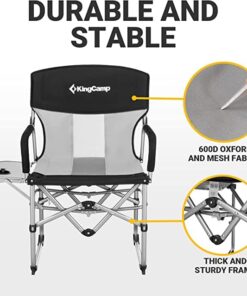 KingCamp Folding Camping Chair, Heavy Duty Director's Seat for Adults Outside, Portable Lawn Chairs with Side Table Breathable Mesh Back Compact Style for Outdoor Sports Black-1 Pack 17 51OMEPhQMRL