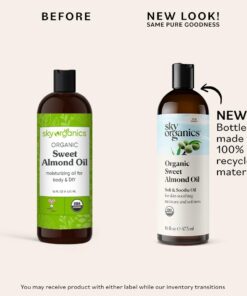 Sky Organics Organic Sweet Almond Oil for Body 100% Pure & Cold-Pressed USDA Certified Organic to Moisturize, Soften & Nourish, 16 fl. Oz 16 Fluid Ounces 25 51OUR40TcRL