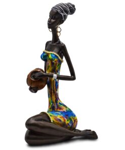 Statue African Figurine Sculpture Colorful Dress Sitiing Down Woman Lady Statues Holding Vase Collectible Africans Art Piece Gifts for Mom 15.5" Inches Tall Anniversary Idea Gift 5 51OdUvBxuzL