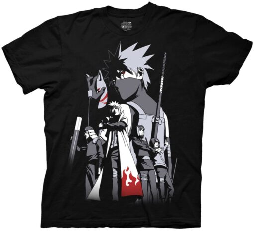 Ripple Junction Naruto Shippuden Men's Short Sleeve T-Shirt Kakashi Hatake Story Anbu Hokage Cloak Crew Officially Licensed Medium Black