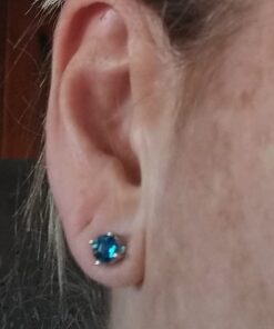 Peora London Blue Topaz Stud Earrings 925 Sterling Silver, Solitaire Scroll Gallery, Natural Gemstone Birthstone, 2 Carats Total, Round Shape 6mm, Friction Backs 31 51P2I2DitGL