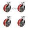 Extra Heavy Duty Kingpinless 12” x 3” Red Polyurethane Tread on Metal Core Caster Set of 4-2 Swivel w/Brakes & Bolt on Swivel Locks/2 Swivel with Brakes - 14,000 lbs. Total Capacity-Service Caster 12" Wheel 4 Swivel w/4 Brakes & 2 Swivel Locks 14 51P9bC5 H0L