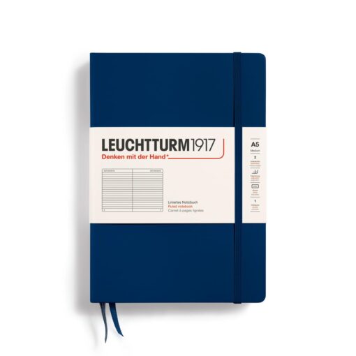 LEUCHTTURM1917 - Notebook Hardcover Medium A5-251 Numbered Pages for Writing and Journaling (Navy, Ruled) Navy