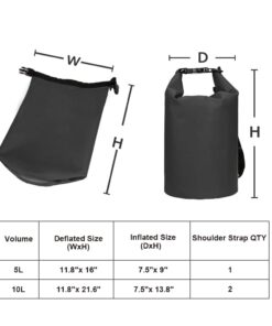 Forbidden Road Waterproof Dry Bag 2L / 5L / 10L / 15L / 20L Roll Top Sack Bag for Kayaking Boating Camping Long Adjustable Shoulder Straps Included (8 Colors) Black- Single Strap 10 51PNdmggWzL