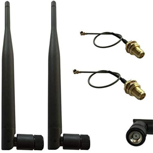 HUACAM HCM16 2 x 2.4GHz 6dBi Indoor Omni-Directional Antenna 802.11n/b/g RP-SMA Female Connector + 2 x 15cm U.FL Mini PCI to RP-SMA Pigtail Antenna WiFi Cable