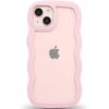 Anuck for iPhone 13 Case Wavy Edge Clear Back Design, Anti-Slip Grip Cute Wave Curly Frame Shape Shockproof Soft TPU & Hard Bumper Protective Phone Case Cover for Women Girls, Pink