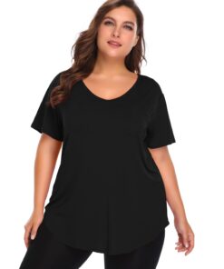 Alternative view of BELAROI Women Plus Size V-Neck Tunic Tops Loose T Shirt with Pocket Black 1X