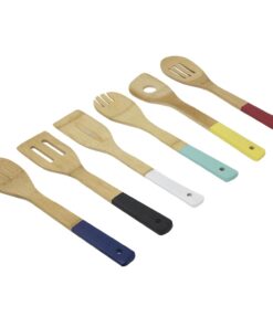 Home Basics Bamboo Cooking Utensils Set with Color Handles, 6-Piece, 2.5" x 12" x .25" 10 51Pin9M1xWL