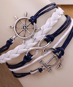 HuaYang Retro Charm Weave Multi-Layers Anchor Rudder Design Bracelet Wrist Chain