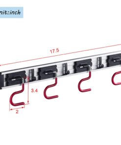 Cavoli Mop Broom Holder Wall Mounted S Type,Garage Storage Holds Up to 7 Tools and Over 50 pounds 17.5 Inches,Base Made by Aluminum Metal (4 Positions and 3 Hooks) 4 Positions A 9 51PragVAxYL