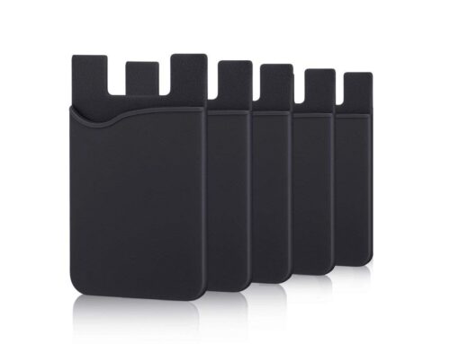 Cell Phone Card Holder for Back of Phone Case. Silicone Stick On Pocket Wallet for iPhone, Android & Other Flat Surfaces (Black 5 Pack) Black 5 Pack