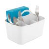 mDesign Plastic Cutlery Storage Organizer Caddy Bin Tote with Handle - Kitchen Cabinet Divided Pantry Basket for Forks, Knives, Spoons, Napkins, Indoor/Outdoor Use, Lumiere Collection, White Pack of 1 9 51Q6O9ba fL