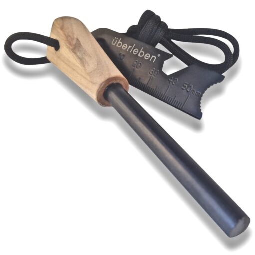 überleben Zünden Fire Starter - Traditional Ferro Rod, Handcrafted Wood Handle - 5/16", 3/8", & 1/2" Thick Fire Steel - 12,000-20,000 Strikes - Survival Igniter with Neck Lanyard & Multi-Tool Striker Trad 5/16"