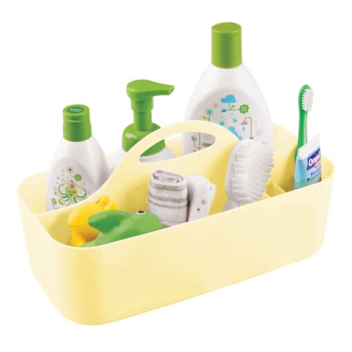 mDesign Plastic Portable Nursery Storage Organizer Caddy Tote - Divided Basket Bin with Handle - Holds Bottles, Spoons, Bibs, Pacifiers, Diapers, Wipes, Baby Lotion - Light Yellow