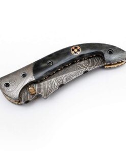 SHINY CRAFTS Handmade Damascus Pocket knife, Folding knife with liner lock, Camping Knife, Hunting knife with Premium Leather Sheath (FK-00) FK 00 11 51QE0FFZGAL