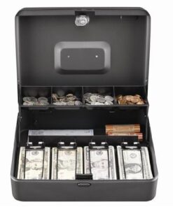 MMF Industries STEELMASTER Tiered Tray Cash Box | 11.81” W x 3.18” H x 9.43” D | 10 Compartments | Tiered Tray Design | Recessed Handle | Secure Cam Lock | Steel Construction 11.8"L x 9.5"W x 3.2"H 21 51QF2hOaurL
