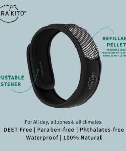 PARA'KITO Mosquito Insect & Bug Protection Wristband - Mosquito Stickers, Bug Spray Alternative Essentials for Beach, Camping, Desert Hiking, Christmas Bonfires - Natural Essential Oils (Black) Black 11 51QJJKQUDqS